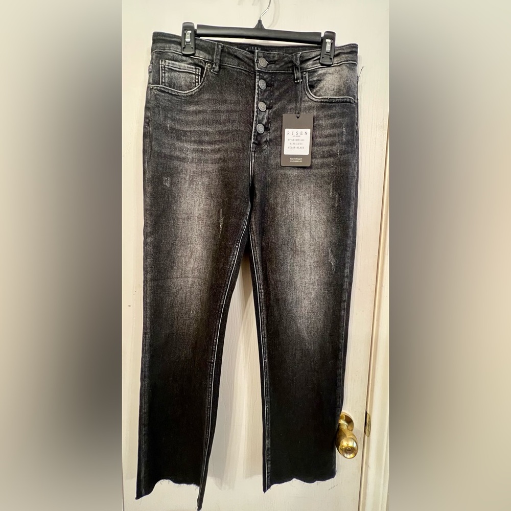 Risen black mid rise button fly relaxed fit skinny
